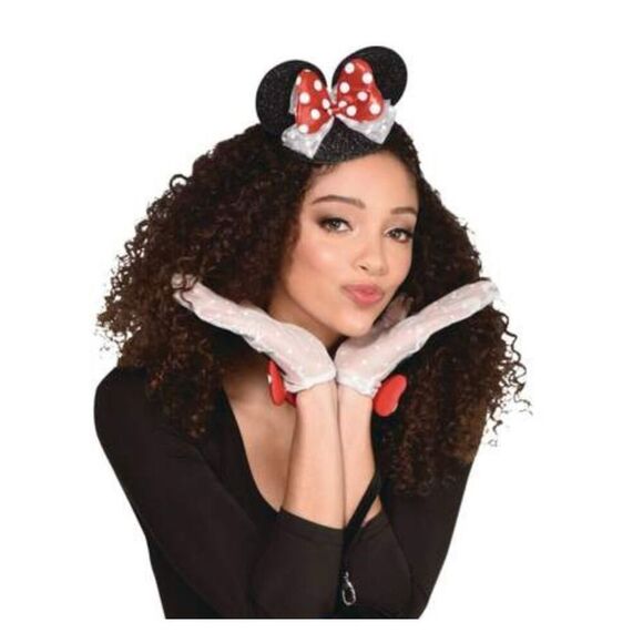 DISNEY MINNIE MOUSE Gloves Halloween Costume OSFM NWT Women’s White Mesh Red Bow - Picture 1 of 9